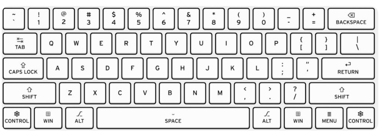 Traditional QWERTY keyboard layout showing the standard arrangement of keys